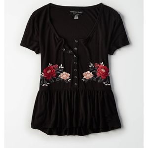 American Eagle Soft & Sexy Embroidered Peplum Top